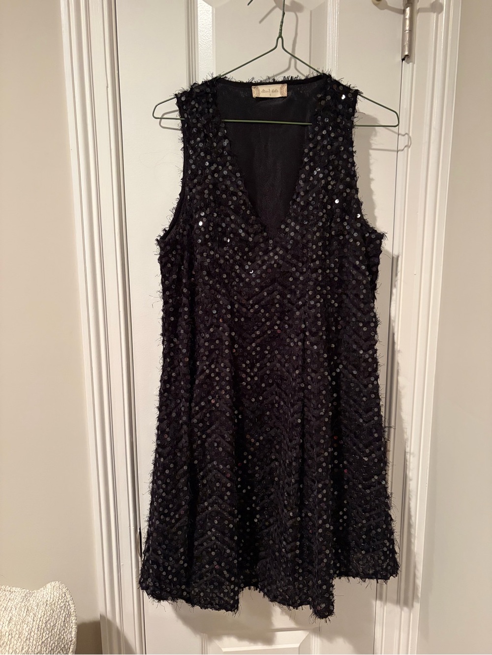 Altar'd State Black Sequin V-Neck Mini Dress